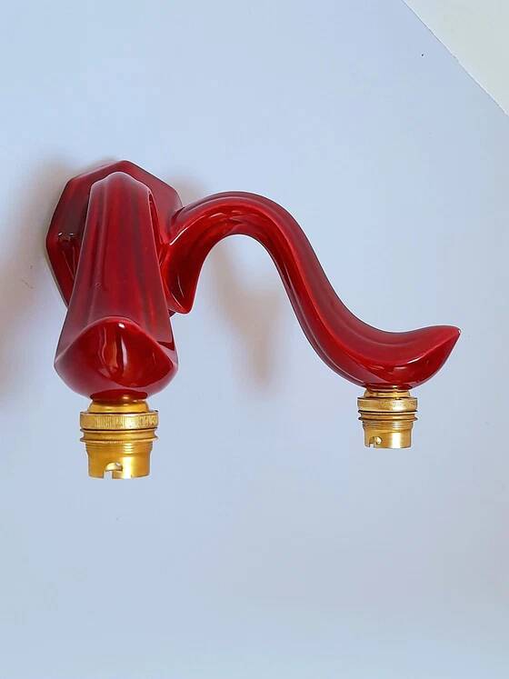 Red Art Deco ceramic wall light