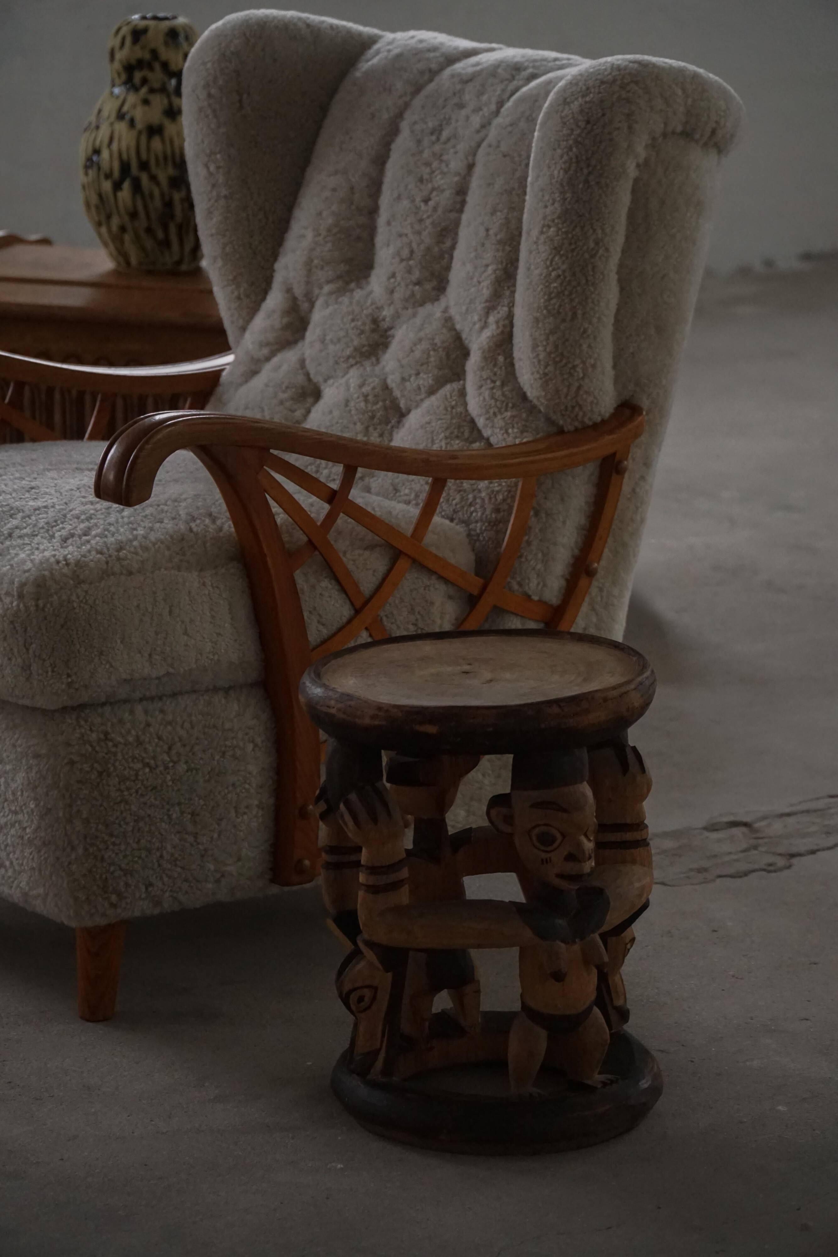 Decorative stool carved from African hardwood / Tribal art piece, mid-20th century