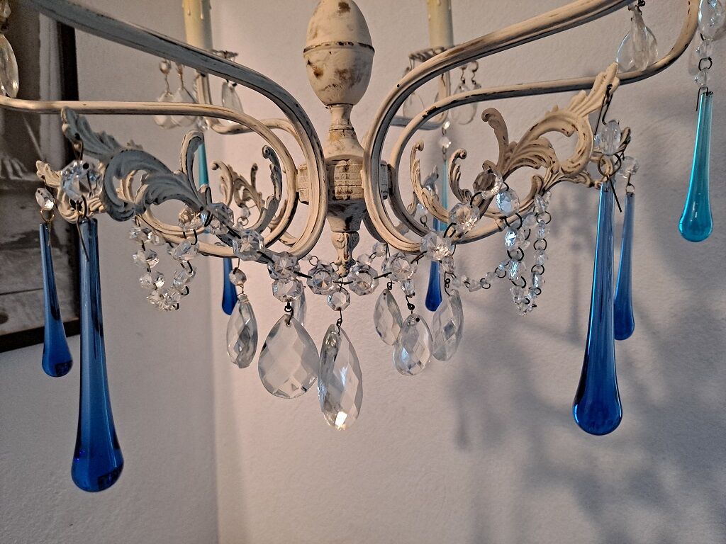 Vintage Italian Chandelier Murano Electric Blue
