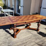 1910s Jacobean style solid oak extending drawer dining table