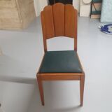 Lot de 4 chaises vintage bois dossier pétales bois assise vinyle vert