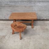 rustic brutalist oak coffee table 1950