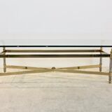 Table basse en laiton, chrome et verre, France 1970