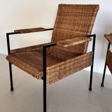 Rattan wicker and iron lounge chairs, set of 4