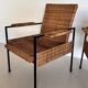 Rattan wicker and iron lounge chairs, set of 4