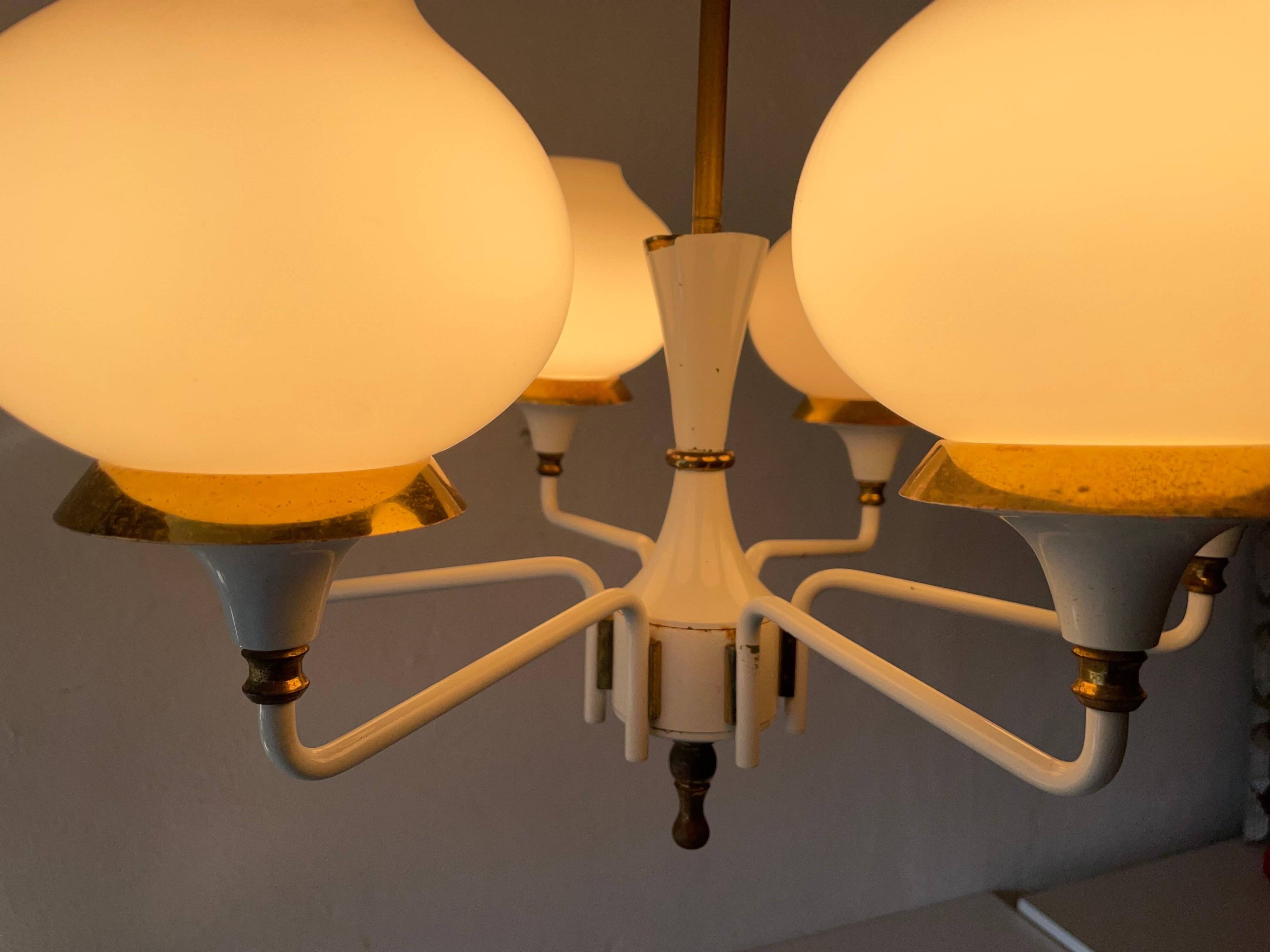 6 suspended glass lamps in white brass by Hans-Agne Jakobsson, 1960s, Sweden