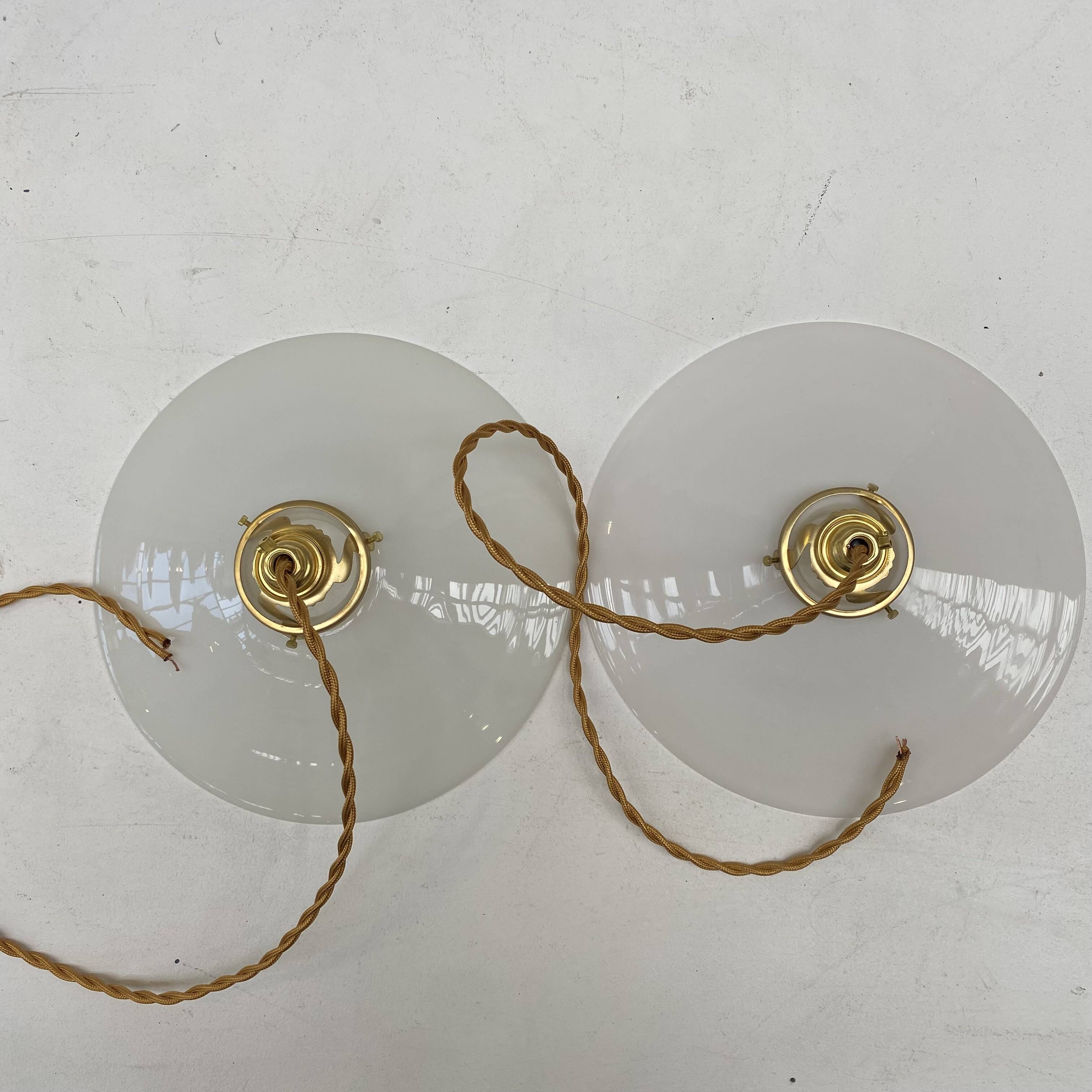 Pair of vintage white opaline pendant lights