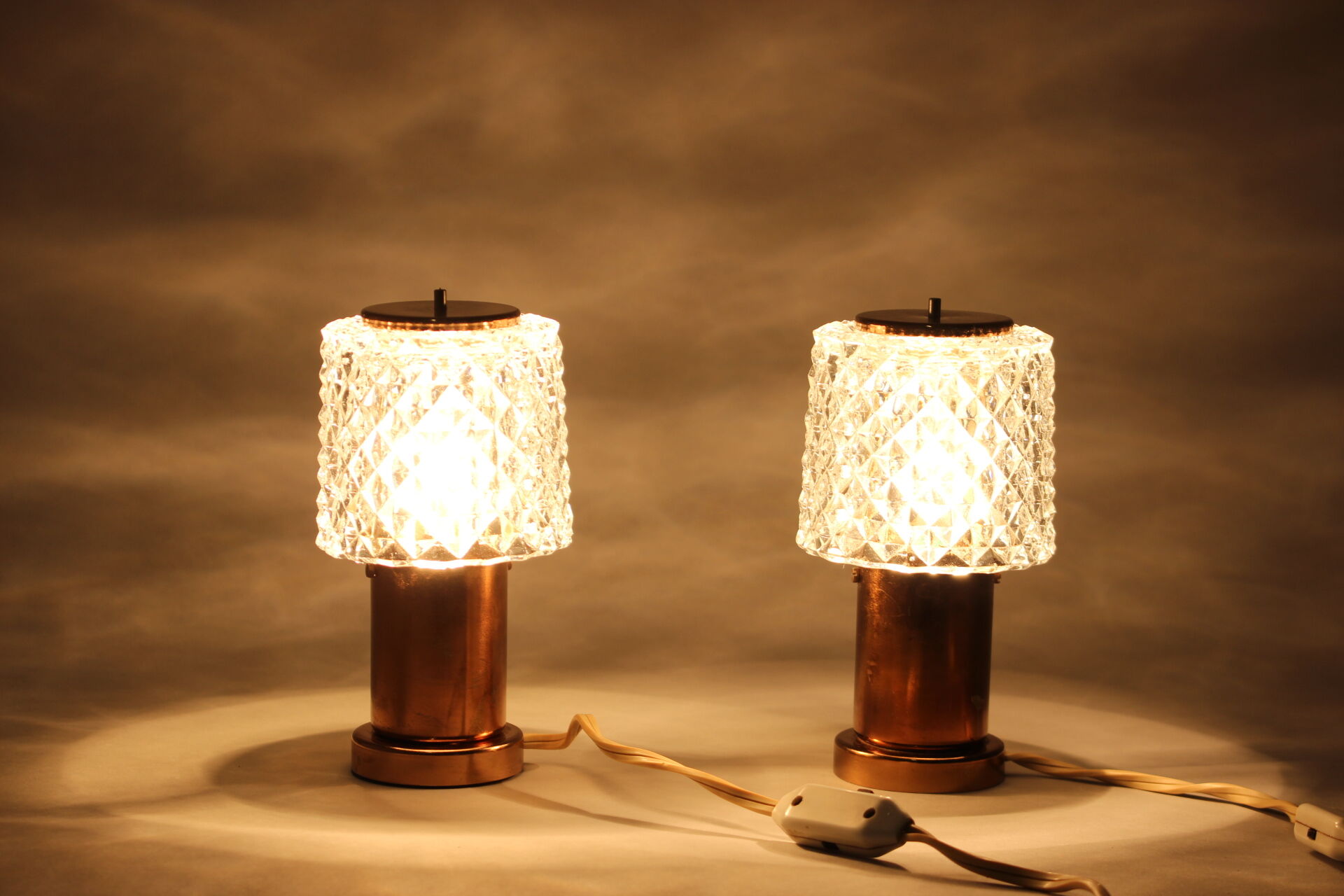 1970s pair of copper table lamps by kamenický šeno, czechoslovakia