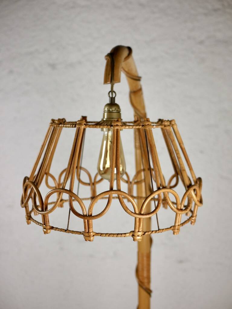 Louis Sognot rattan floor lamp from the 60s