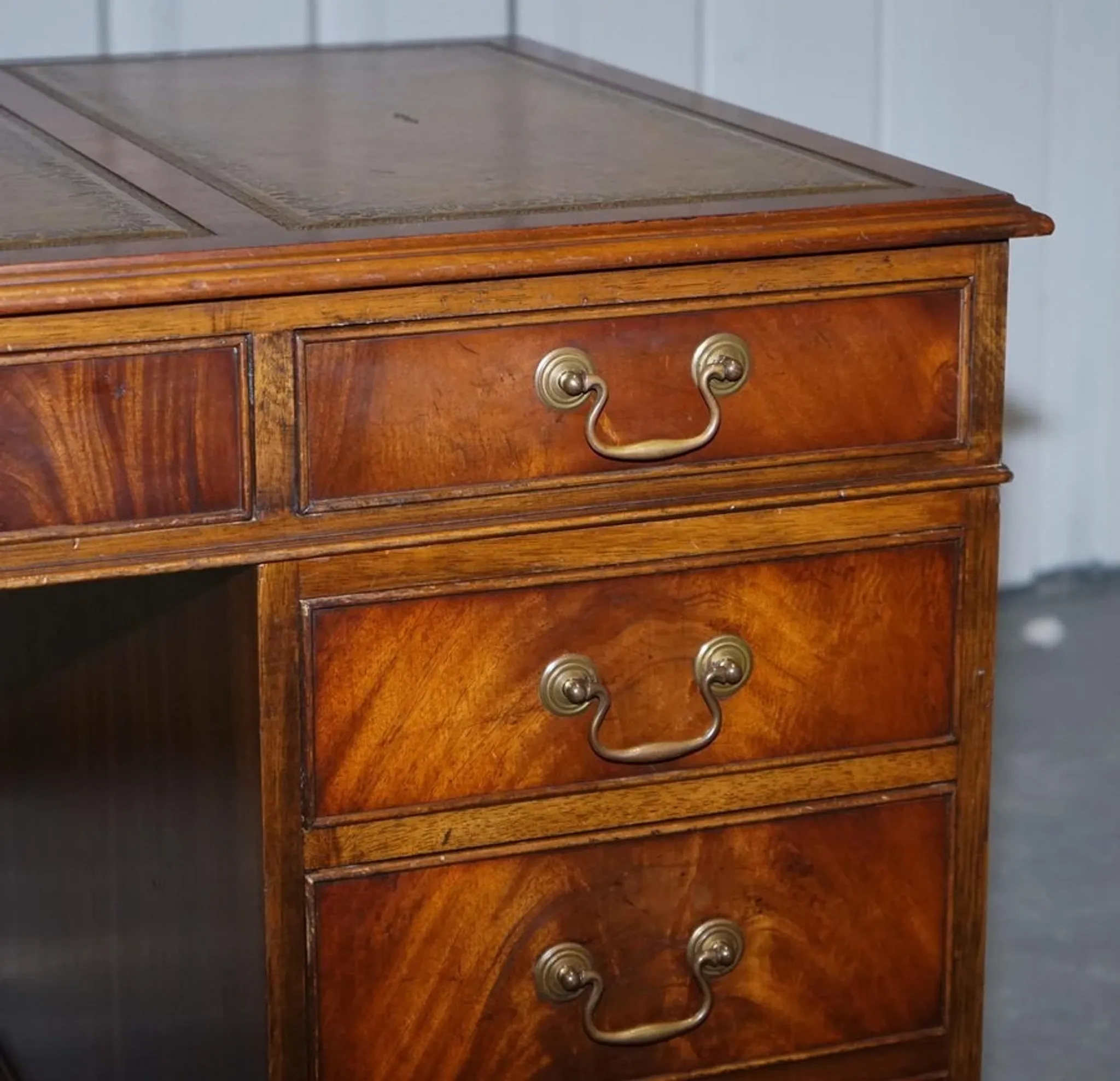Vintage Green Hunter Leather Pedestal Desk by Bevan Funnell