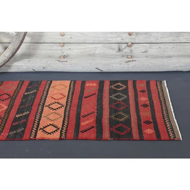 Vintage Turkish Hand-Knotted Wool Cotton Red Runner Rug 81x380