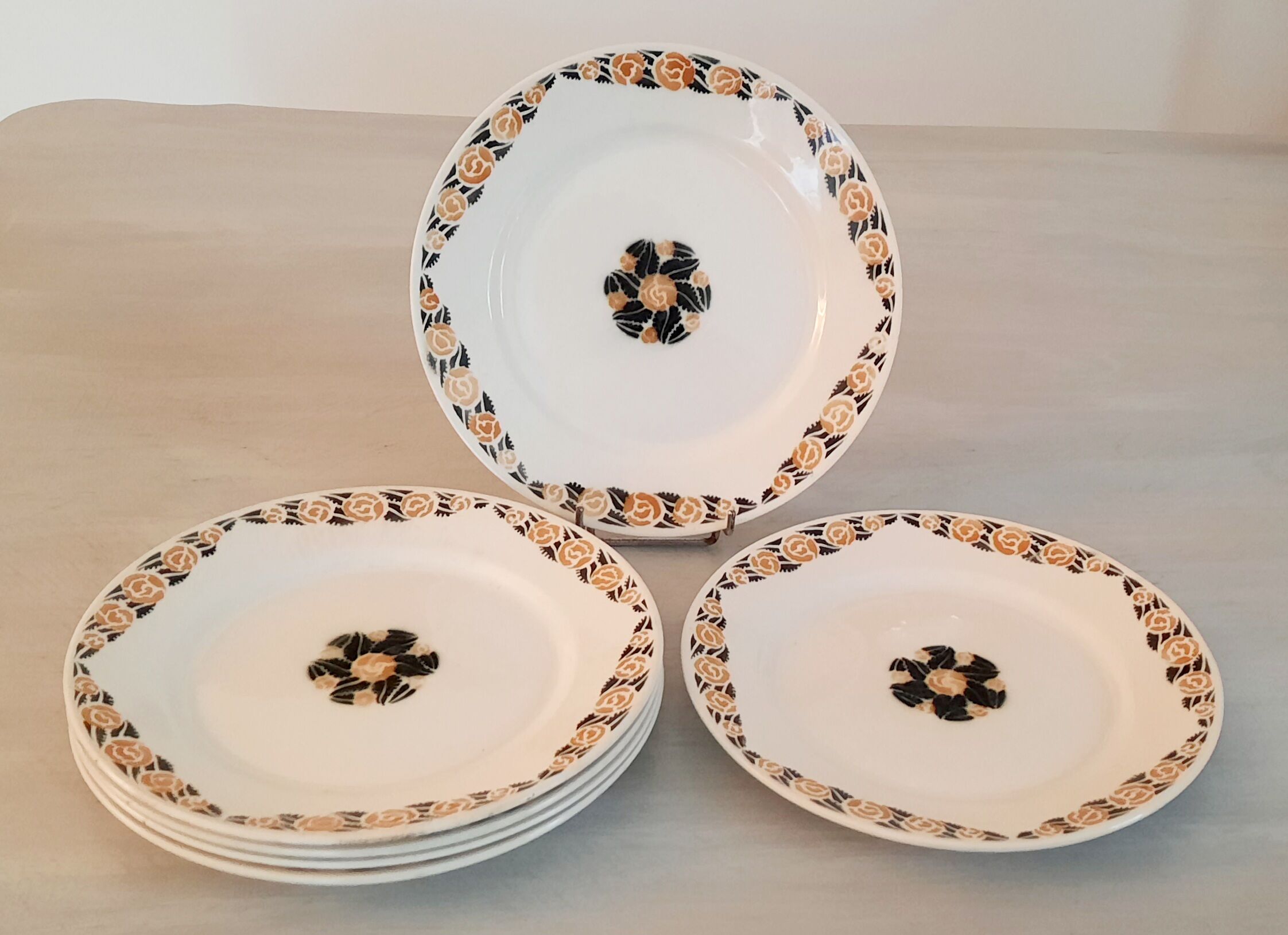 Flat earthenware plates old Badonviller model rosette vintage