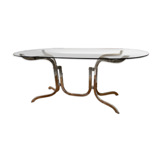 Vintage table in smoky glass chrome metal footing