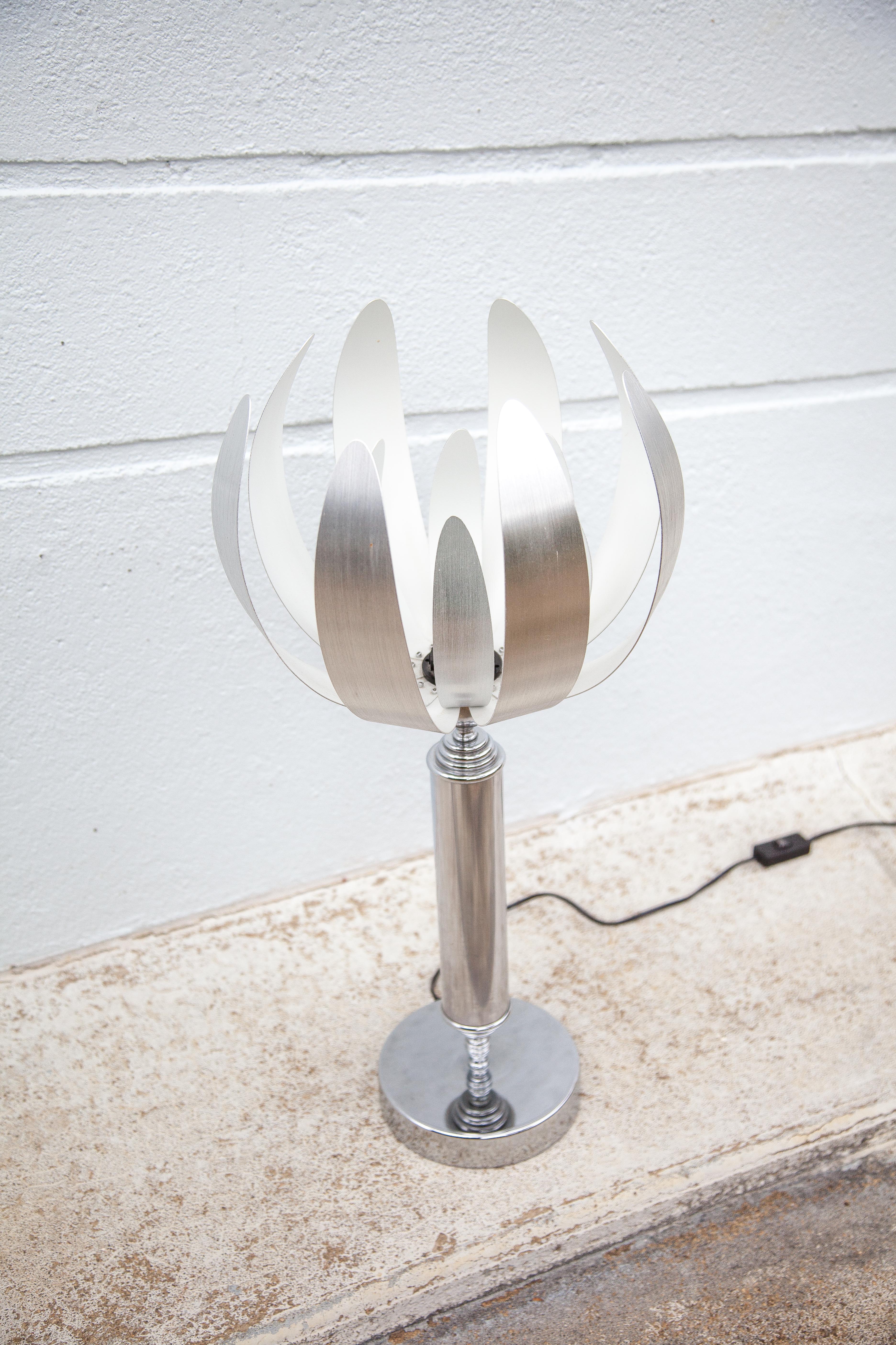 Vintage lamp, table lamp, chrome lamp with brushed steel blades, flower lamp, design lamp