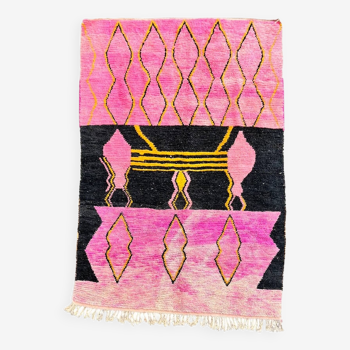 Grand tapis rose berbere boujad neuf en laine 205x300 cm
