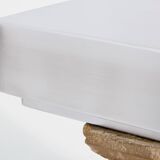 Manteau de cheminée Maison Jansen acier brossé pierre de taille 1968