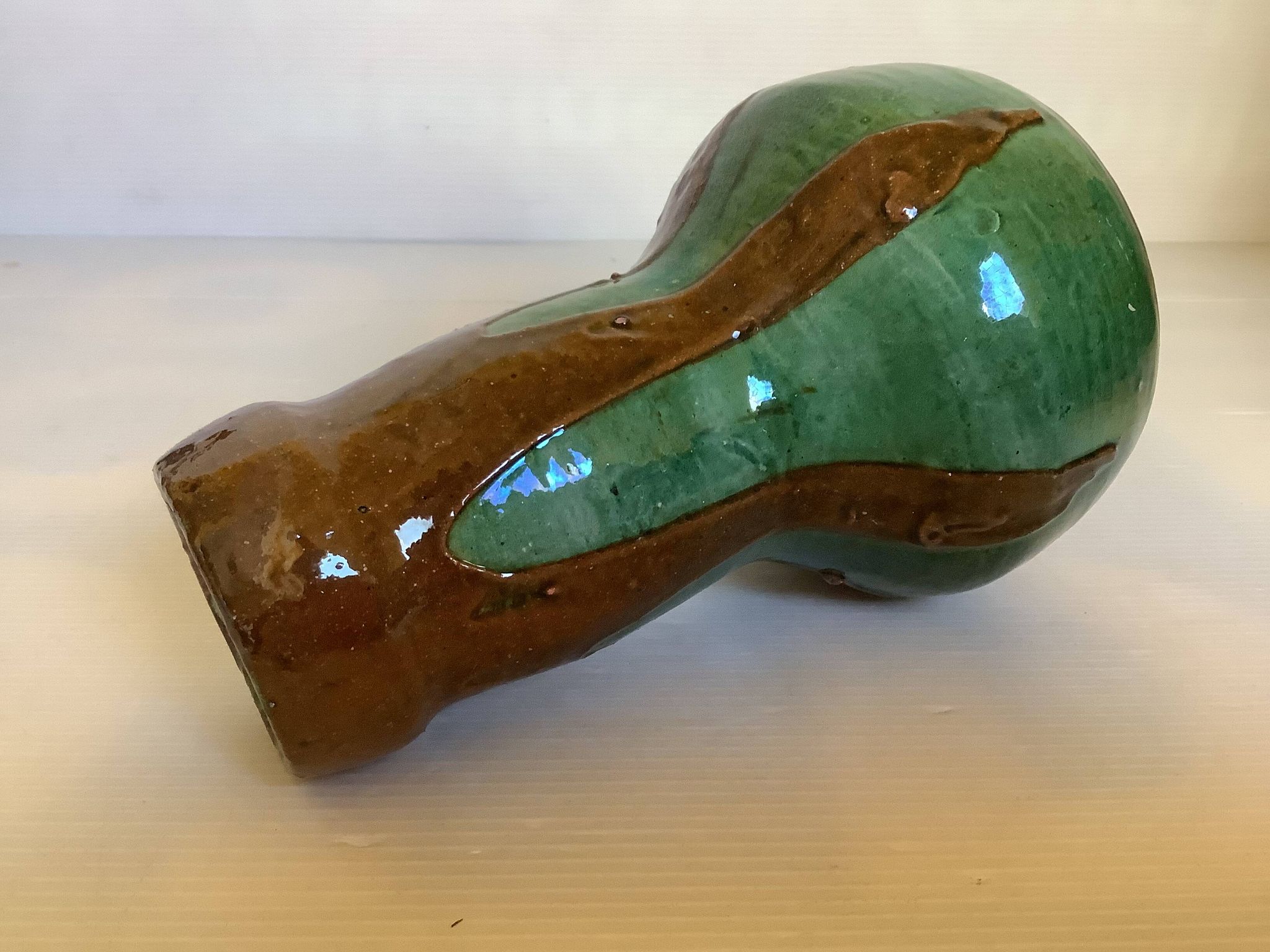Vase bicolore vert et marron grès céramique