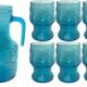 Vintage Vemam lemonade service in embossed blue glass, Italy.