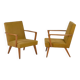 2 armchairs in wood and ochre fabric, 1950