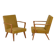 2 armchairs in wood and ochre fabric, 1950
