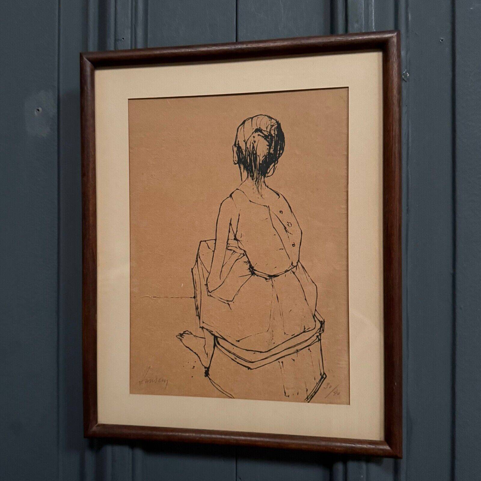 Lithograph countersigned by Jansem 30/40 woman from behind 20th century
