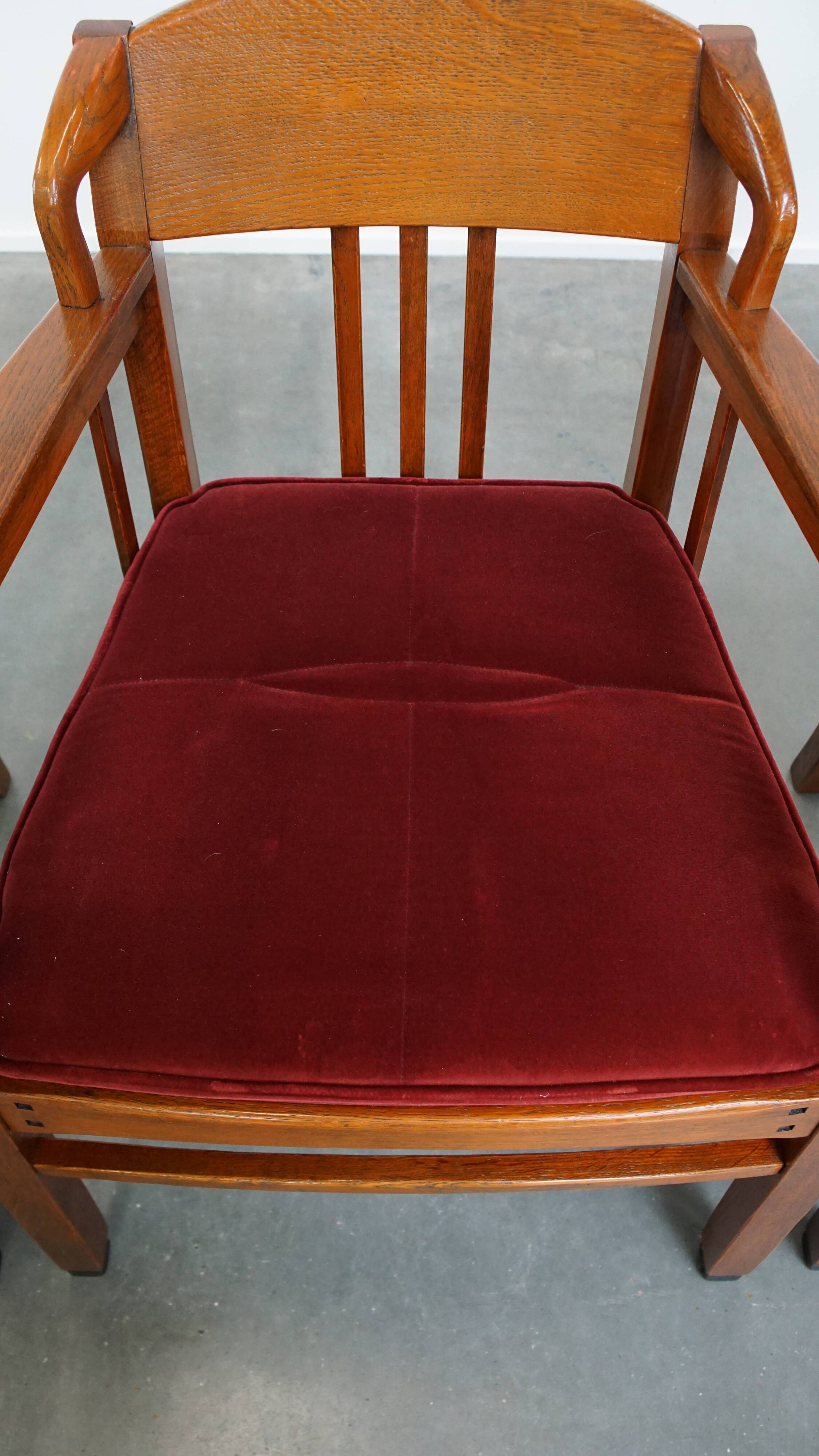 Ensemble de 4 chaises de salle à manger Art Nouveau / Jugendstil avec revêtement rouge