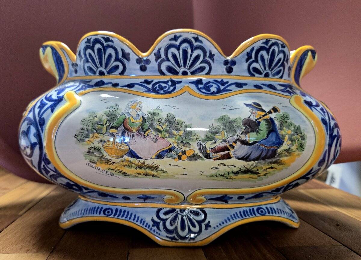 Henriot Quimper: large painted faience planter