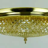 mid century ceiling LAMP flush mount textured amber glass and brass 1970s