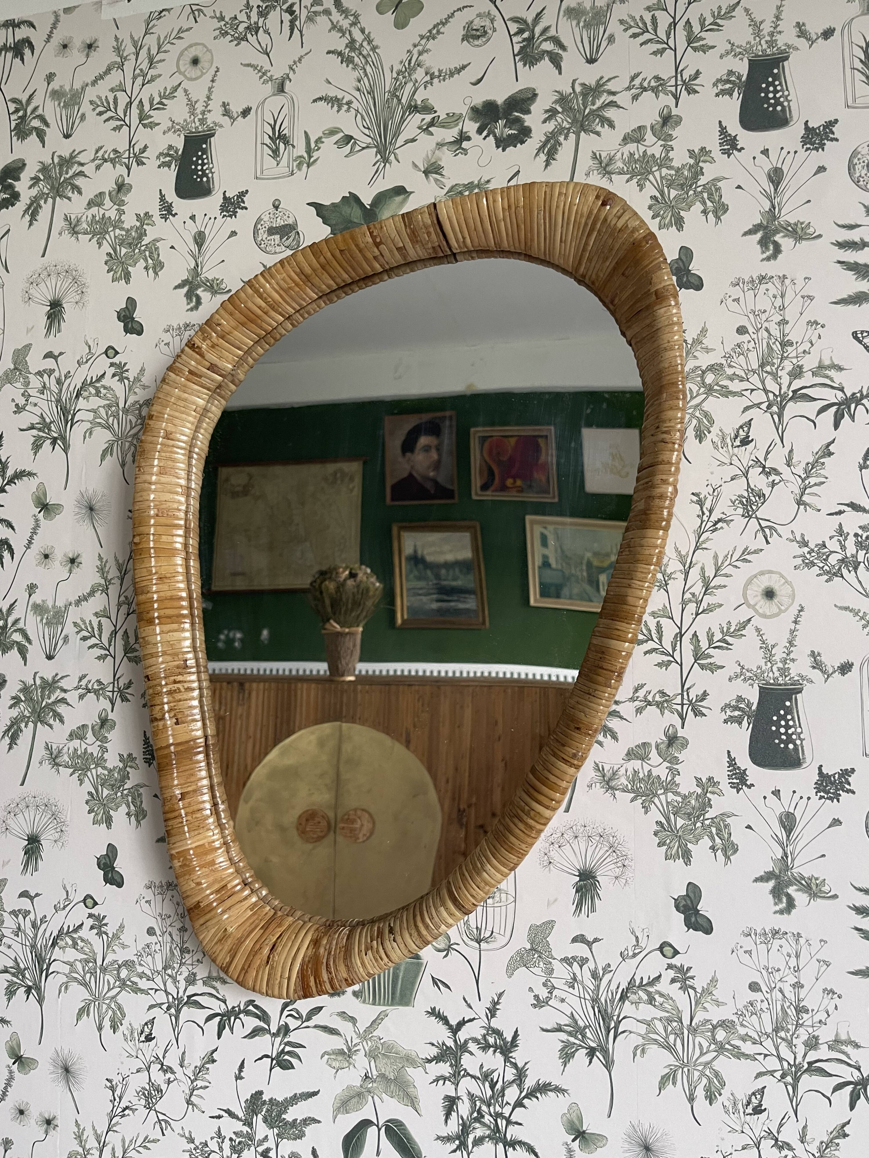 Midcentury Modern Style Rattan Wall Mirror
