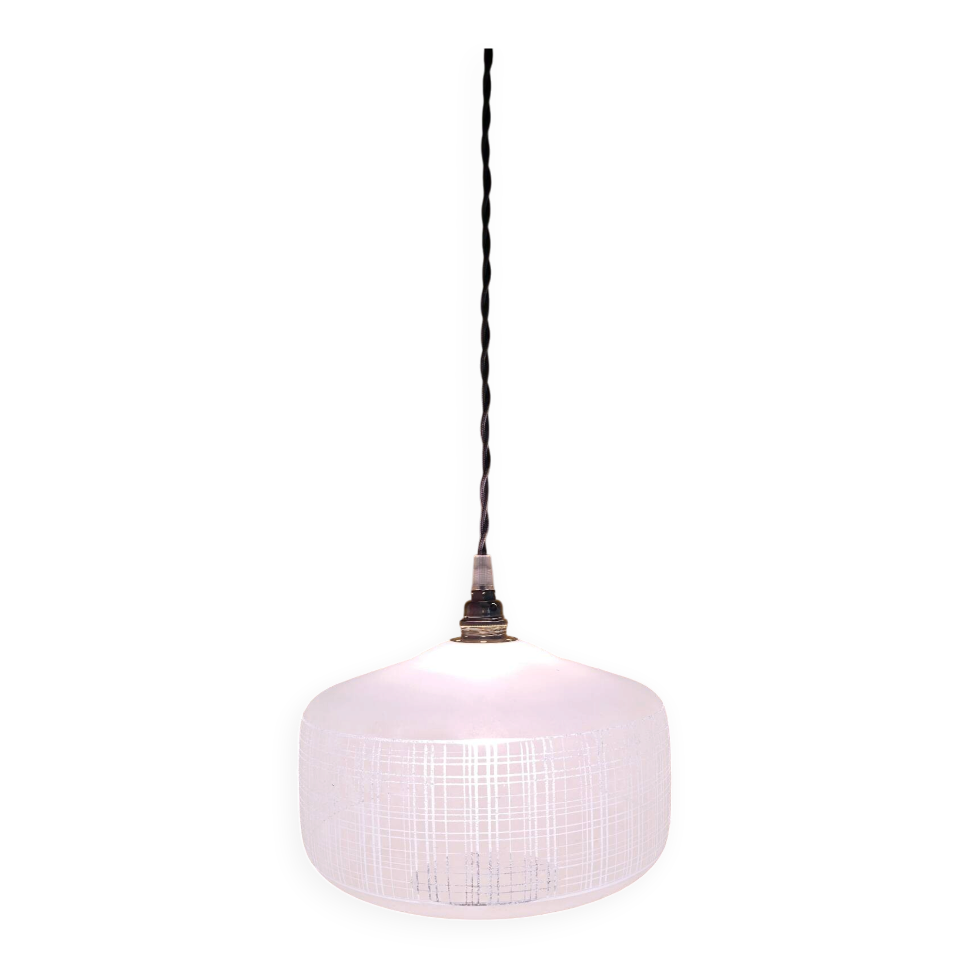 Vintage white striped glass checkered suspension globe