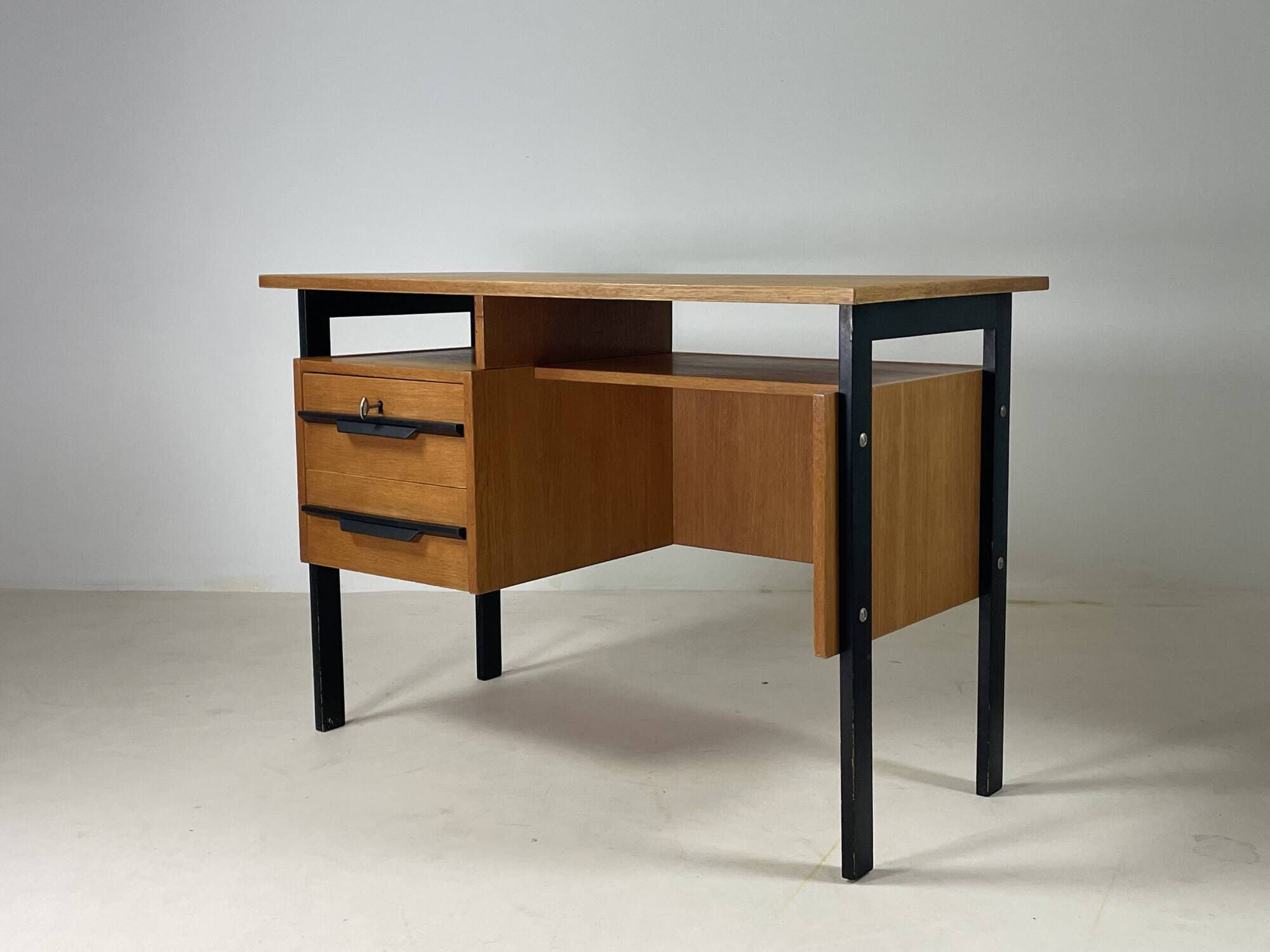 Vintage oak and black wood desk from the 60s