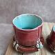 Antique majolica barbotine set – tray and 4 small pots – Art Nouveau