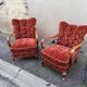 Paire de fauteuils année 50 tissu bordeaux