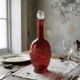 Small carafe, glass/crystal, antique ruby glass, engraved, 19th-20th century.