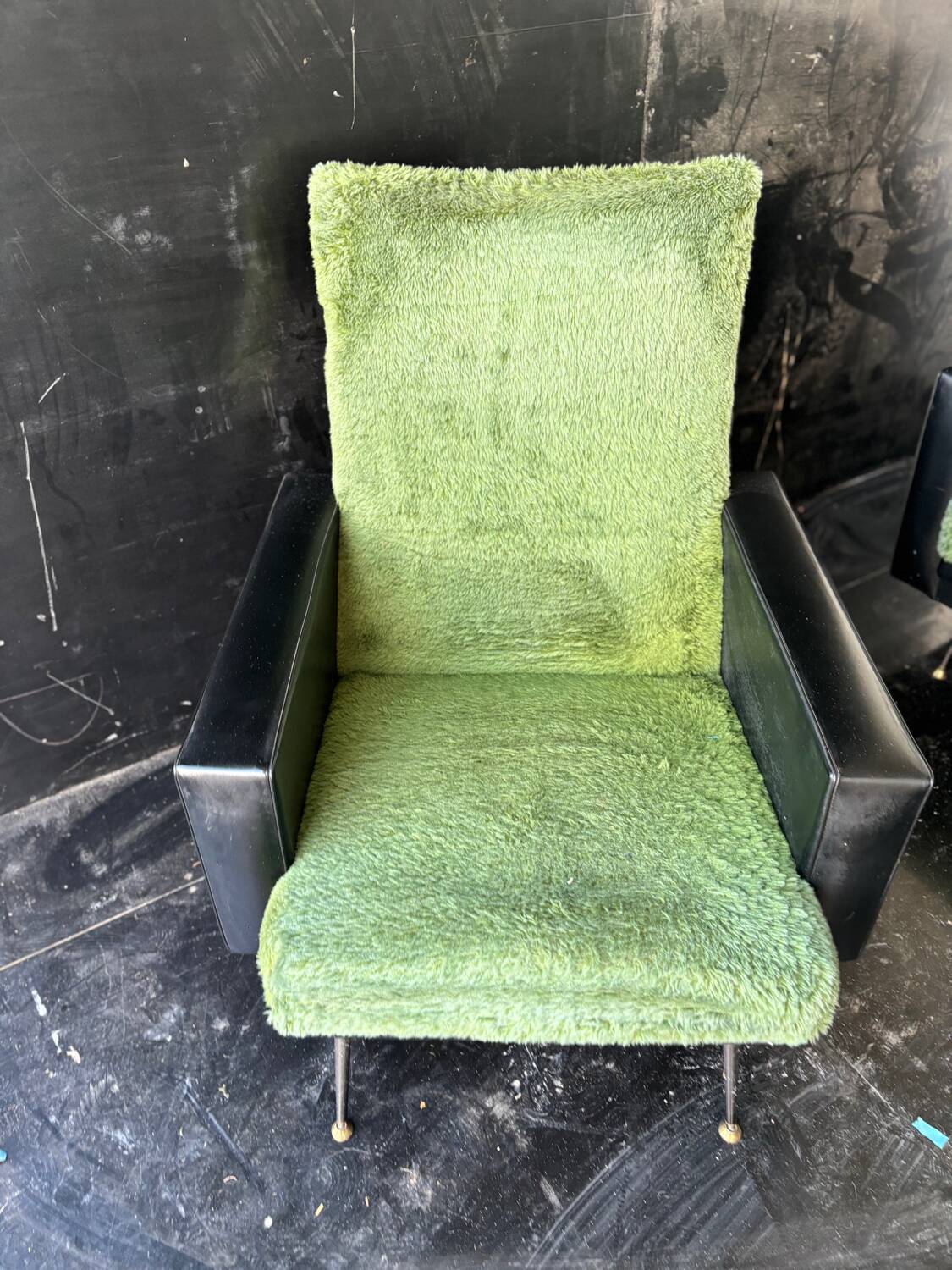 Vintage 70s green moumoute sofa and armchair
