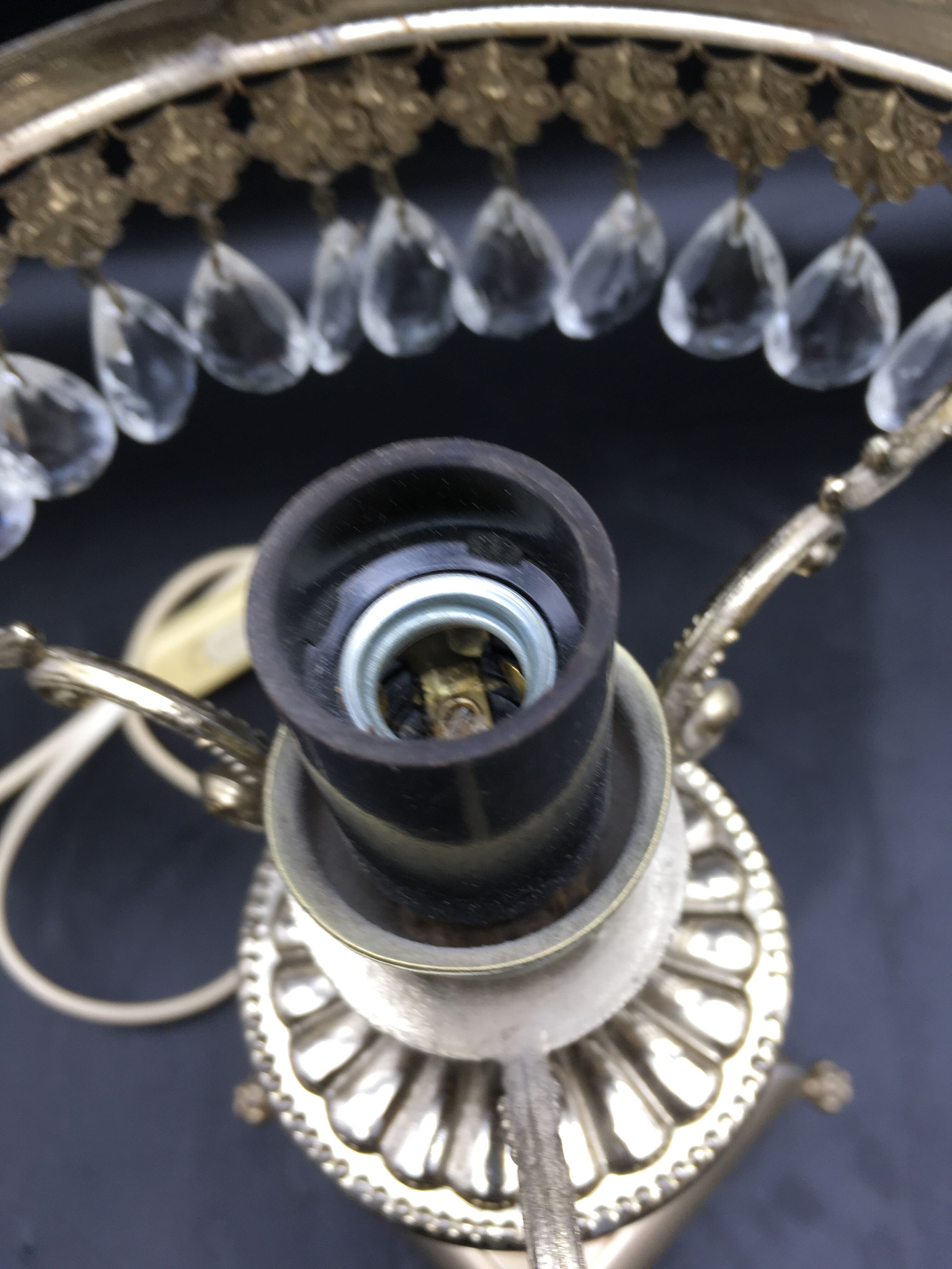 Vintage bedside with grapevines and chiseled crystal