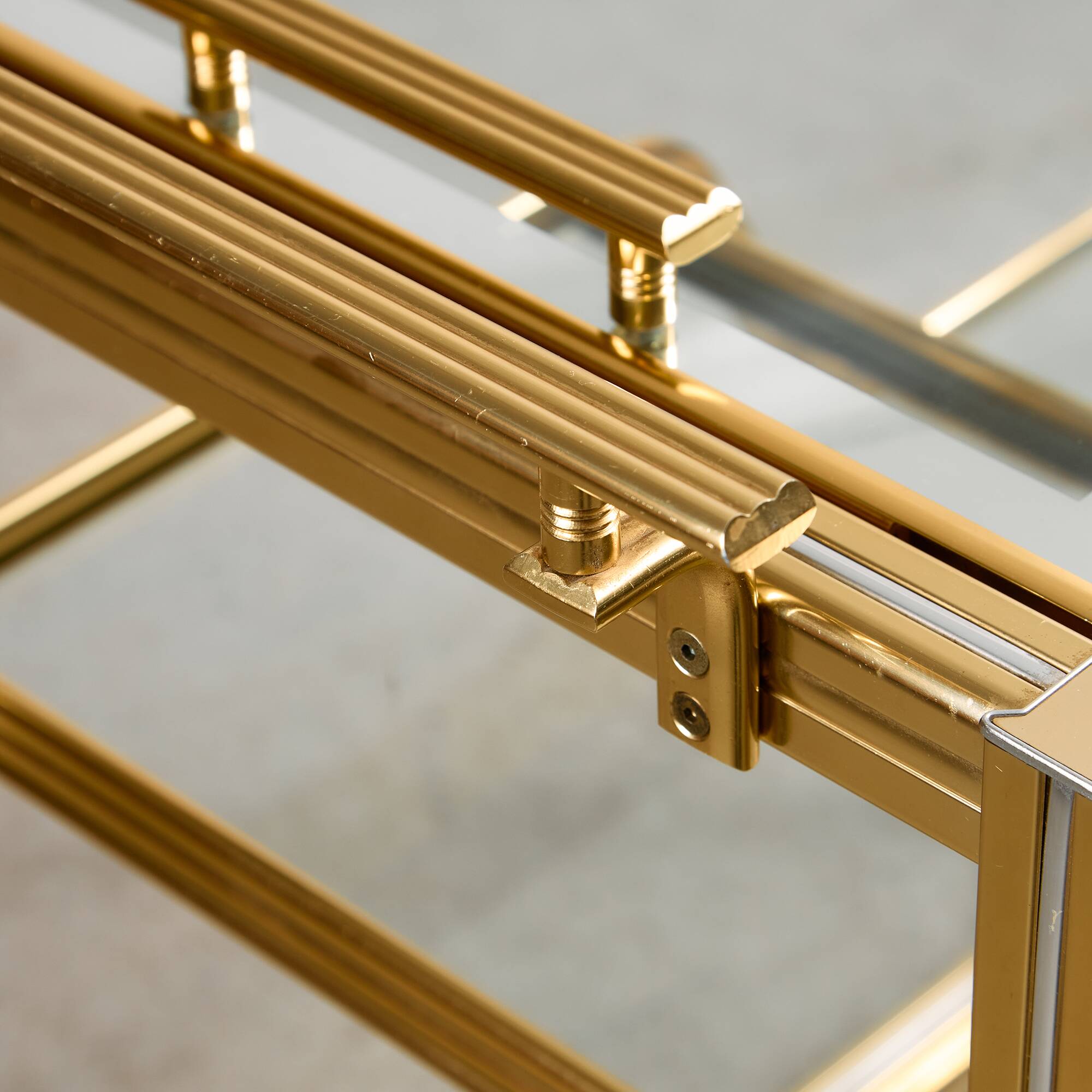 Bar Cart in Gold and Chrome with Glass Shelves, 1970s