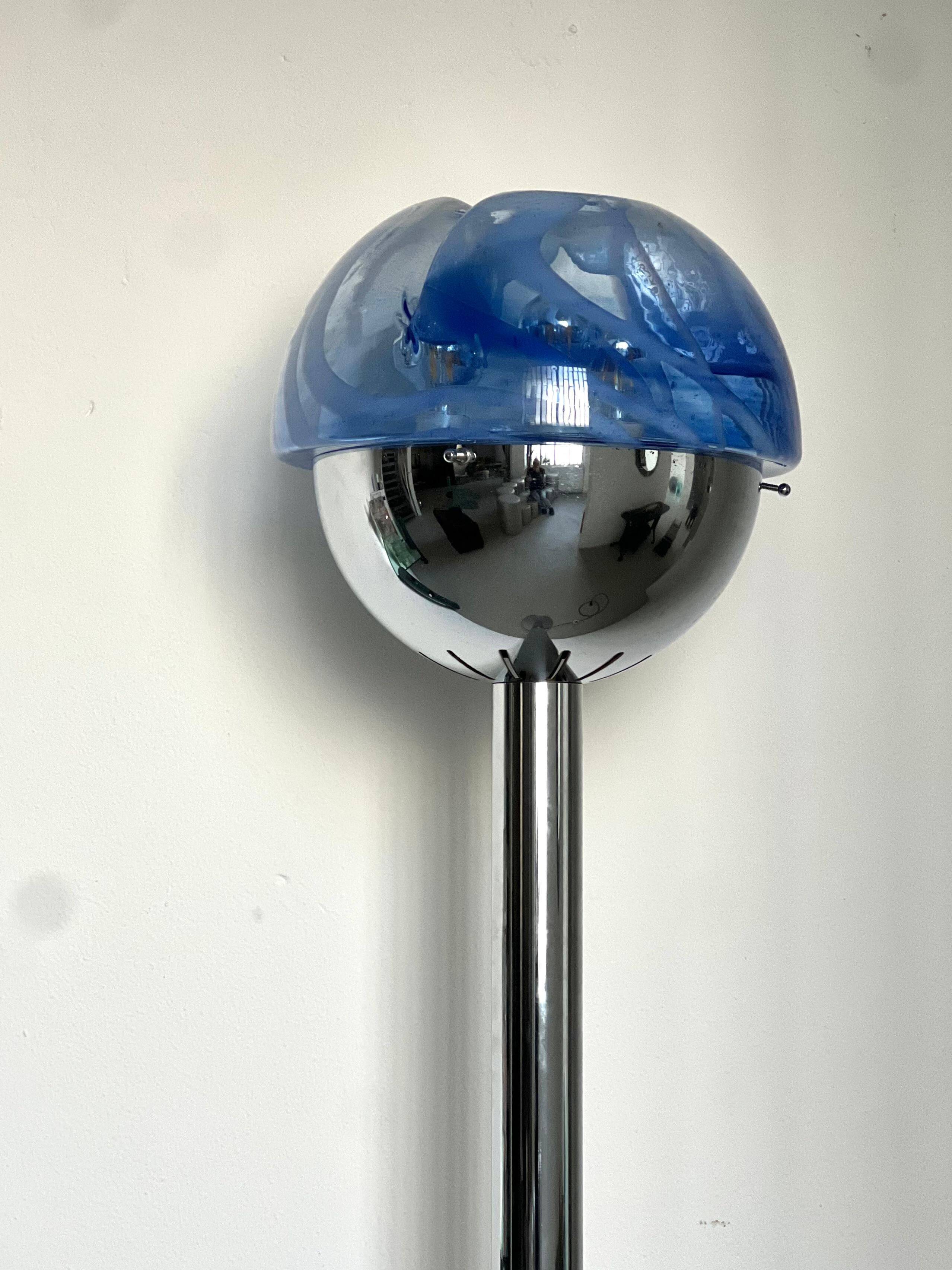 Chromed Floor Lamp from the 1960s, Made in Italy, Blue and white murano glass