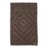 Tapis Kilim vintage à décor géométrique vert et rouge