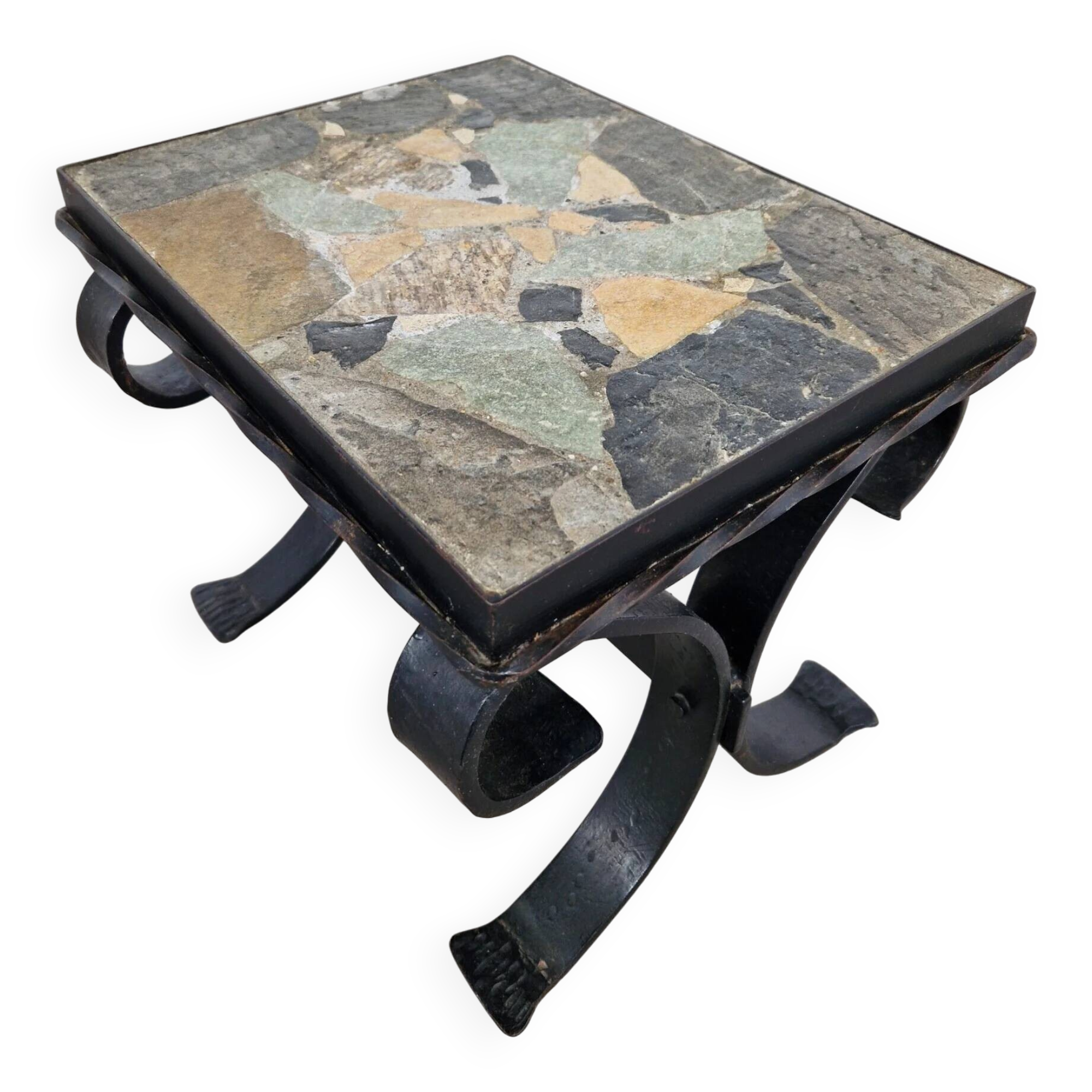 Cast iron & slate stone side table | 1960s