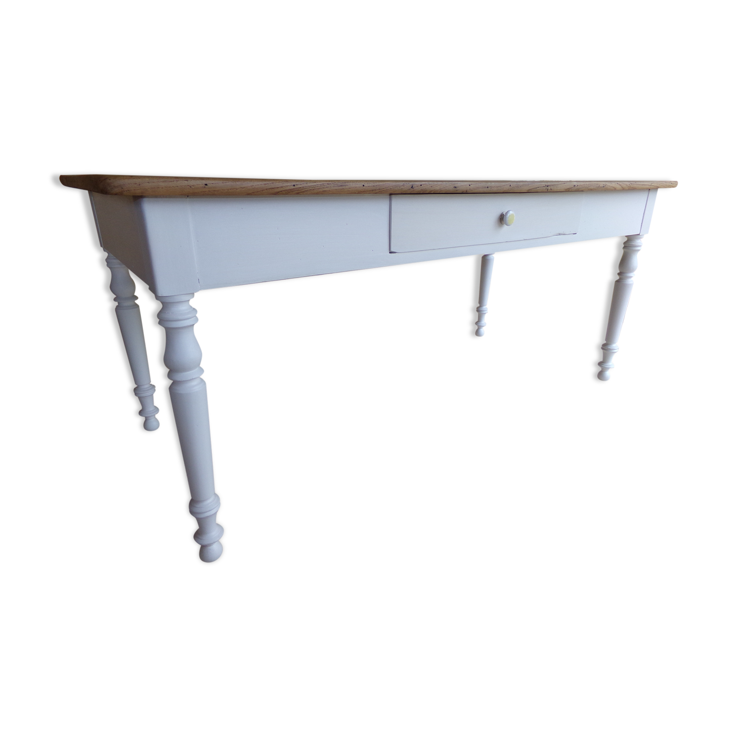 Old farm table turned feet