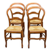 4 chaises louis philippe bois massif courbé et paille