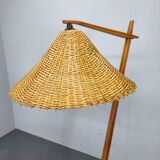 Mid-Century Floor Lamp with Rattan Shade, Czechoslovakia, 1960s