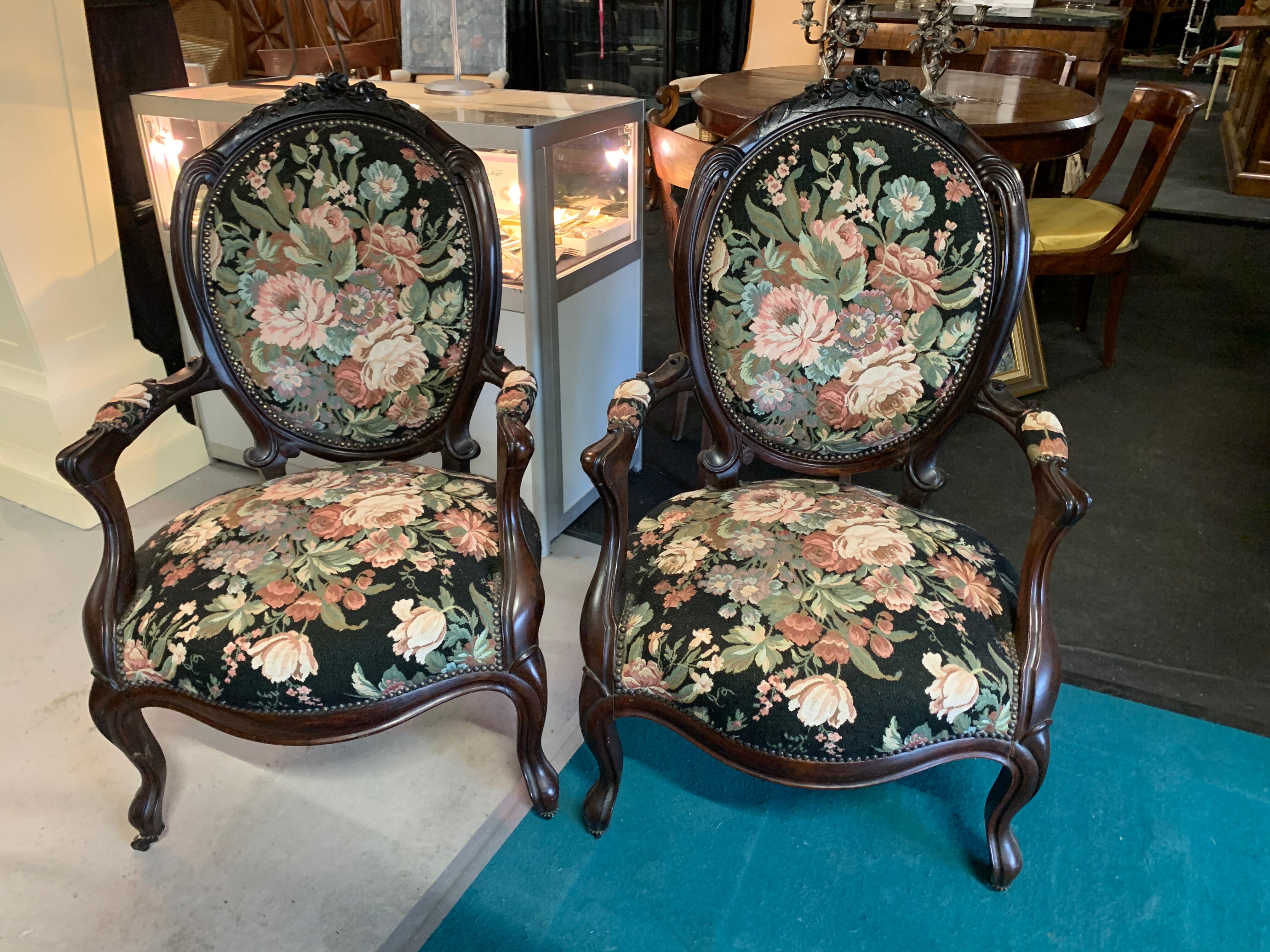 Pair of armchairs with foot rest Louis Philippe