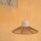 Suspension vintage en verre et en rotin