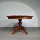 70s pine wood dining table / wood column leg table in 4-leg design with round top