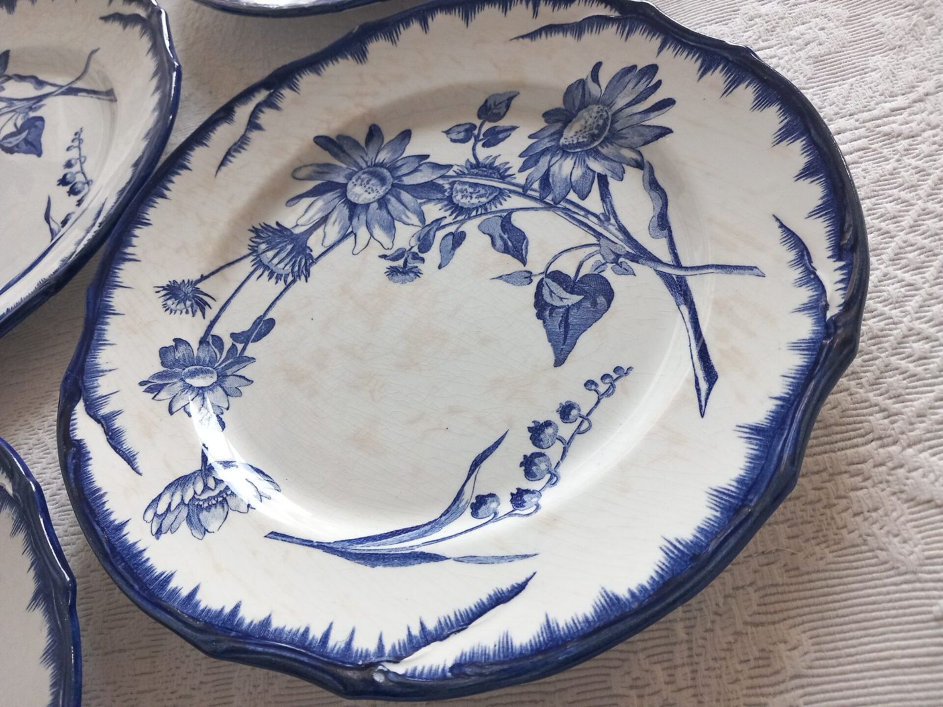 6 antique plates Creil & Montereau Sunflower model – 19th century