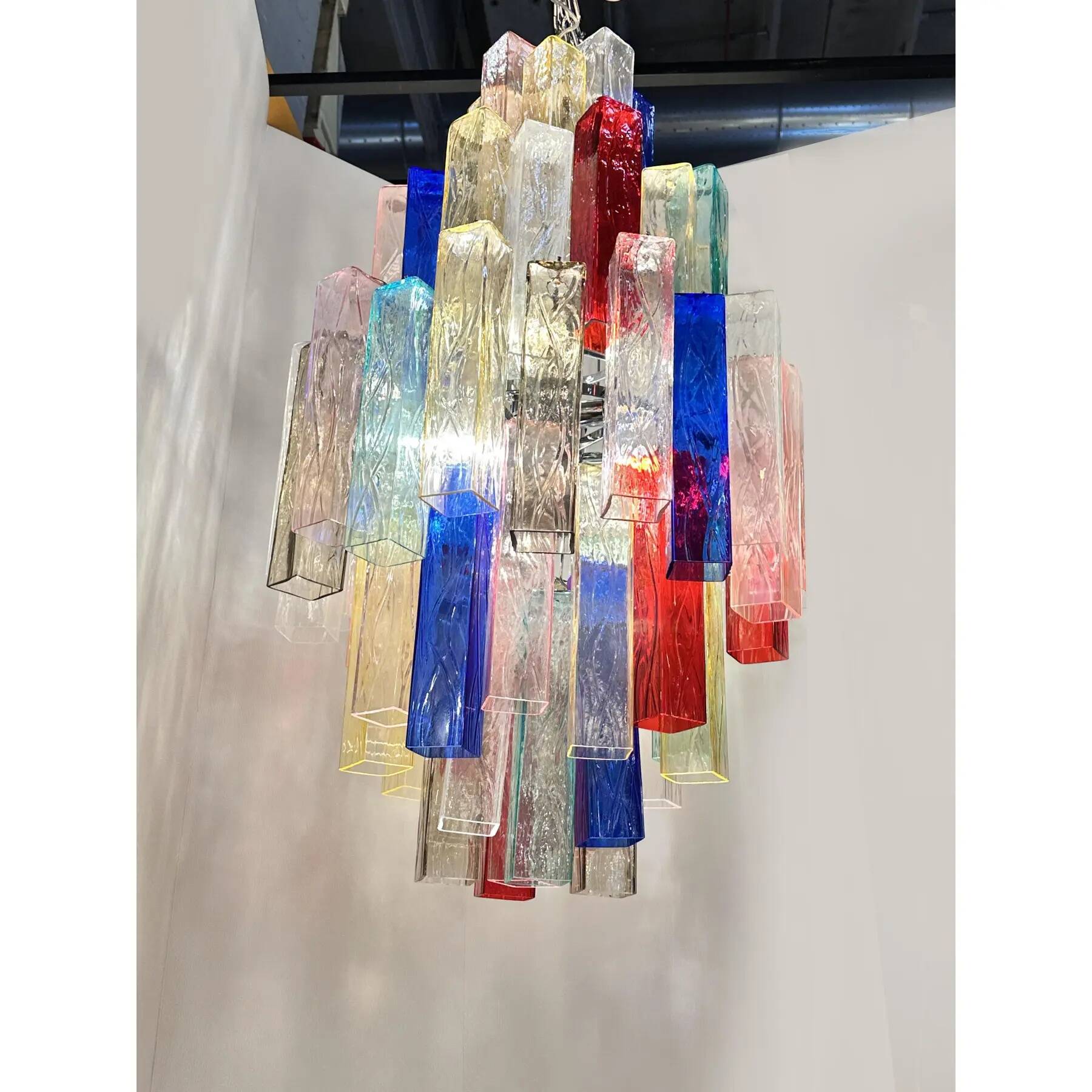 Contemporary Multicolour “Square Bark” Murano Glass Chandelier