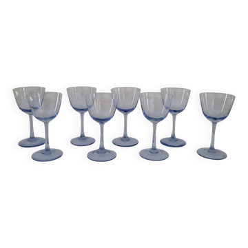 8 blue-tinted glass goblets – 1960s