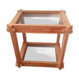 Light solid wood side table. 2 dyed glass shelves.